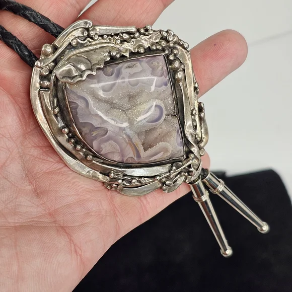 Stan Davidson Sterling Silver Brutalist Modernist Bolo Tie Large Stone 97g - Picture 8 of 13